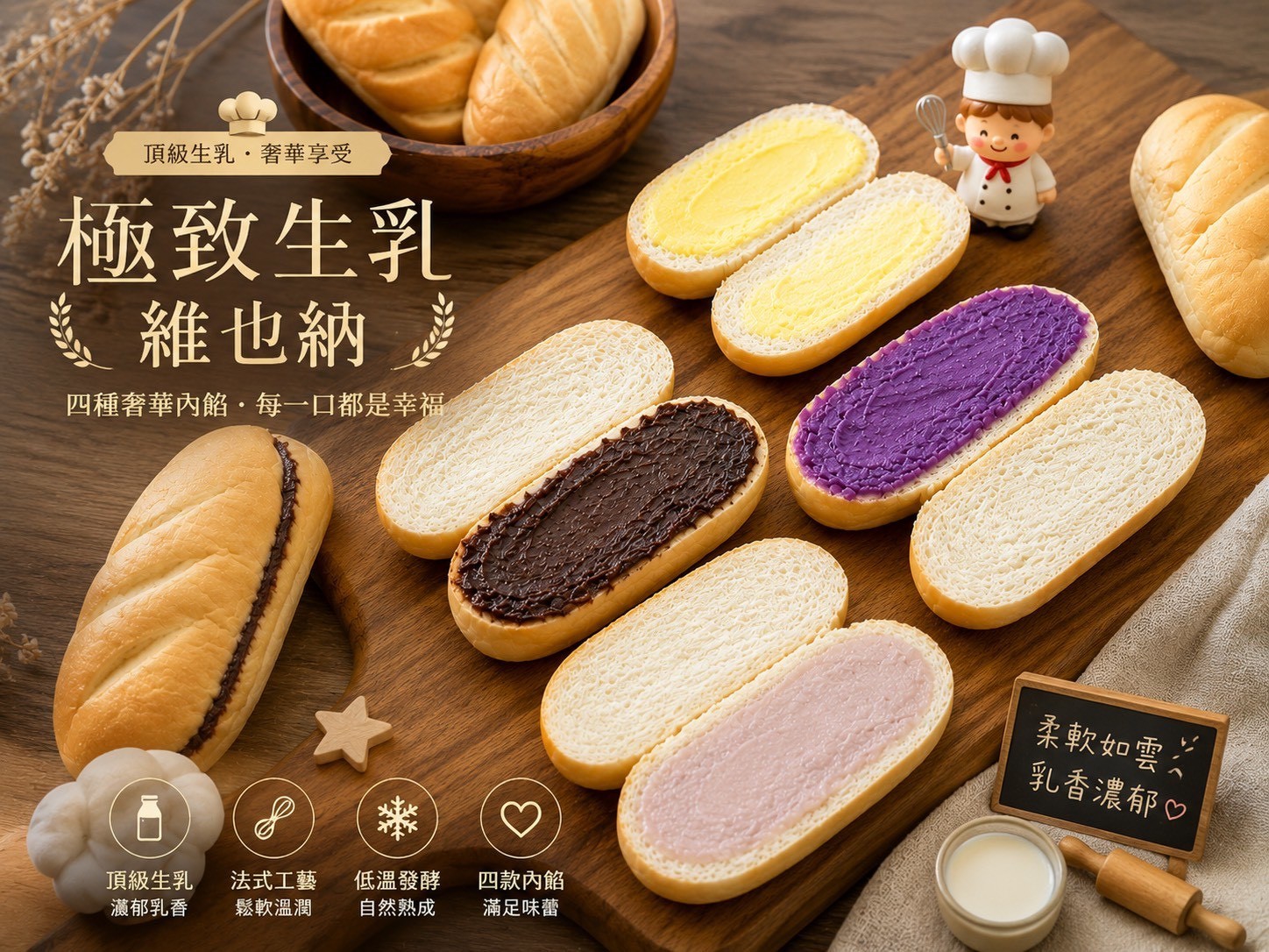 極致生乳維也納麵包共4種口味